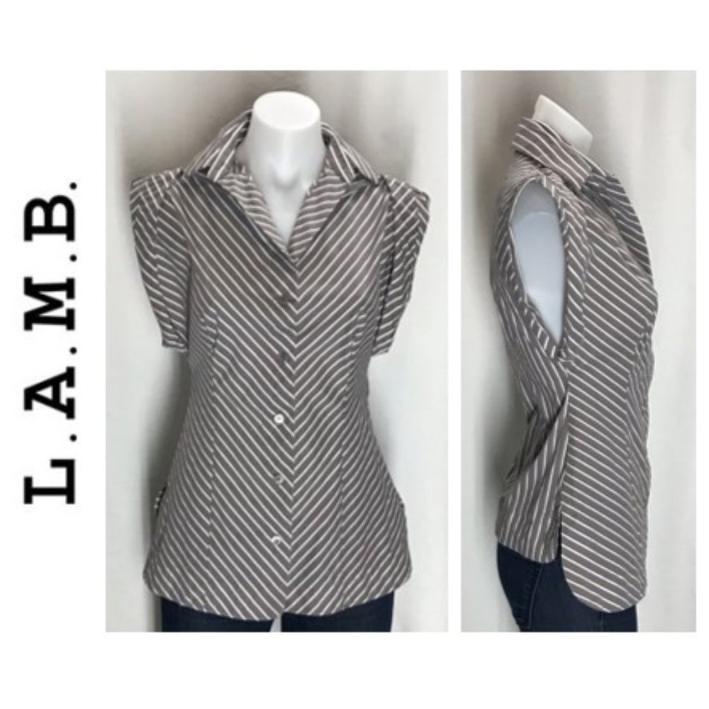 L.A.M.B. diagonal striped button down blouse, size 0